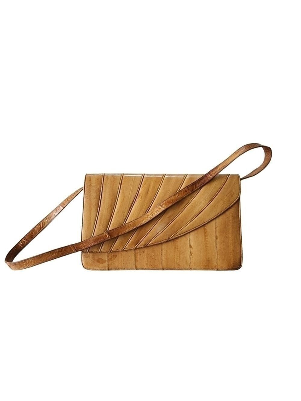 Vintage tan Eel skin leather purse handbag with long removable shoulder strap